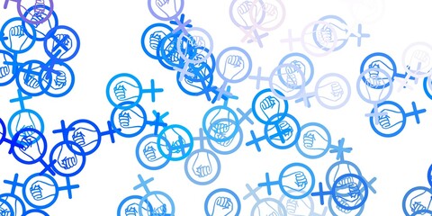 Light Blue, Yellow vector backdrop with woman's power symbols.