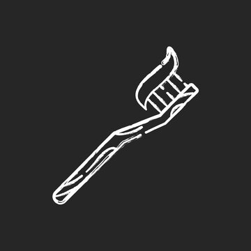 recommend clip art: Bamboo toothbrush chalk white icon on black background. Zero waste, dental hygiene. natural eco friendly product. Handmade wooden brush with toothpaste isolated vector chalkboard illustration