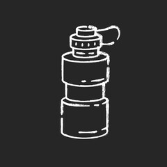 Reusable water bottle chalk white icon on black background. Sustainable lifestyle, zero waste. Nature protection, environment conservation, pollution reduce. Isolated vector chalkboard illustration