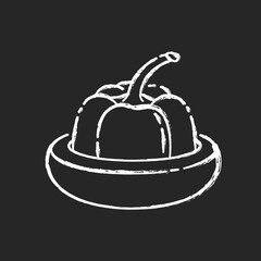 Reusable food saver chalk white icon on black background. Zero waste lifestyle, responsible consumption. Round silicone food hugger for fruits and vegetables. Isolated vector chalkboard illustration