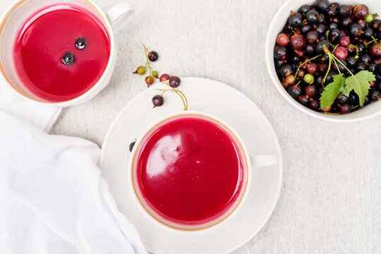 Blackcurrant kissel - traditional Russian fruit soup, closeup view