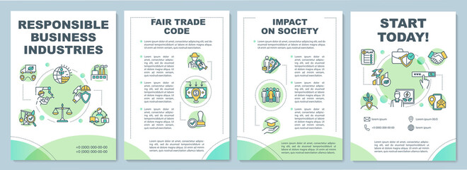 Responsible business industries brochure template. Conscious supplier. Flyer, booklet, leaflet print, cover design with linear icons. Vector layouts for magazines, annual reports, advertising posters