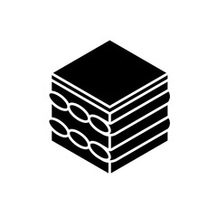 Tiramisu black glyph icon. Coffee flavoured dessert. Cake with cream cheese and cocoa. Traditional Italian cuisine. European sweets. Silhouette symbol on white space. Vector isolated illustration