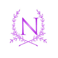 Purple Initial N Wedding Vector