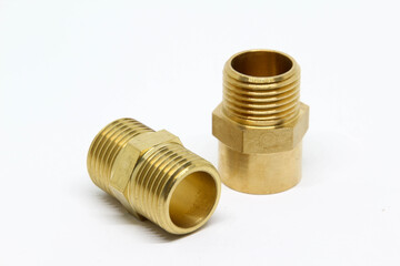 Brass fitting isolated on white background.