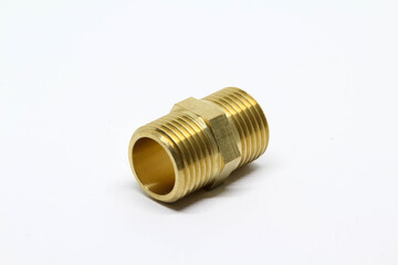 Brass fitting isolated on white background.