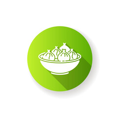Khinkali green flat design long shadow glyph icon. Georgian meal recipe. Chinese dumpling. Oriental dish. Traditional cuisine. Cookery recipe. Hot Hong Kong food. Silhouette RGB color illustration