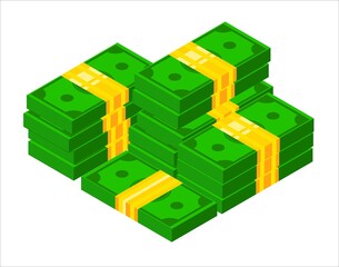 3D Pile of cash. Isometric dollar banknote icon. Stacked dollar bundle