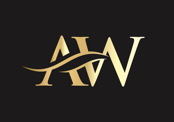 AW Logo for luxury branding. Elegant and stylish design for your company in gold color.
 - obrazy, fototapety, plakaty