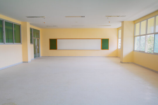 internal decoration renovate work construction and whiteboard in classroom empty