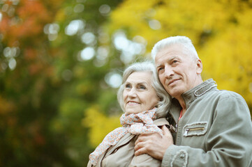 Happy senior couple posing in the park