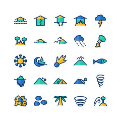 Disaster icon set vector flat line for website, mobile app, presentation, social media. Suitable for user interface and user experience.