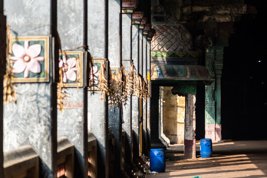 Architectural Detail Inside The Ancient Hindu Temple Of Vaitheeswaran Koil In Tamil Nadu