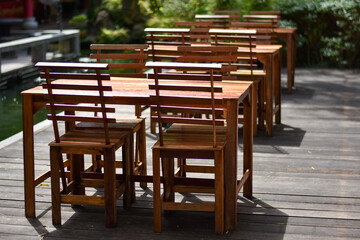 tables and chairs in a restaurant