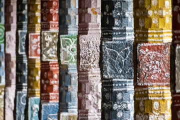 Colourful pillars of an ancient temple