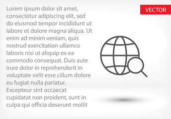 Globe magnifier black vector icon line linear style on the background. Best icon 10 eps illustration