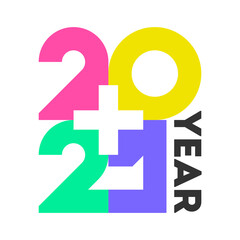 Obraz premium Multicolored numbers 2021 with white cross and wishes of happy New Year. Modern vector illustration for medical brochure cover, calendar or web page