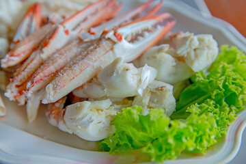 Close up blue crab steamed with Lettuce.