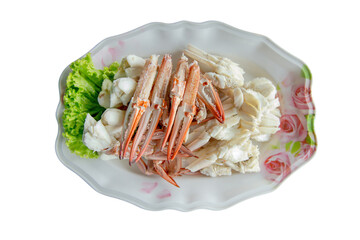Close up blue crab steamed with Lettuce.