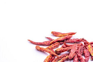 Close up dried red chili pepper isolate on white background.