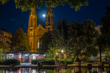 Protestant Town Church in Baden-Baden, Germany, at Night