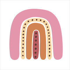 Vector hand drawn Boho Nursery Rainbow Print with pastel colors. Vector illustration rainbow is perfect for T-shirt design, decoration, print, logo, banner, baby clothes.