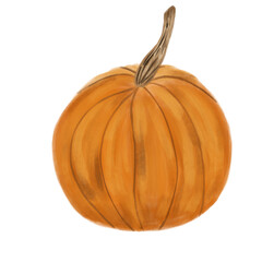Watercolor ripe pumpkin isolated on white background. Seasonal vegetable. Halloween symbol. 