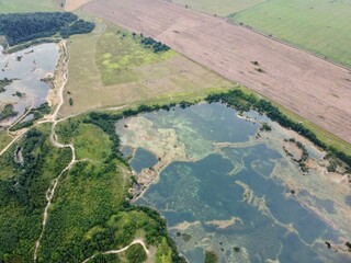 Old flooded sand pit aerial photo