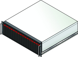 Rack-mount server component: a 3u storage / NAS (Network Attached Storage) enclosure with 16 storage units installed.