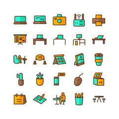 Working Space icon set vector flat line for website, mobile app, presentation, social media. Suitable for user interface and user experience.
