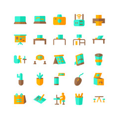 Working Space icon set vector flat for website, mobile app, presentation, social media. Suitable for user interface and user experience.