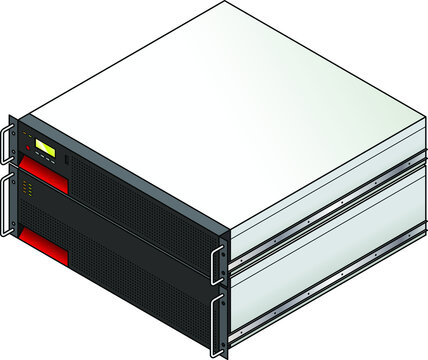 Rack-mount server components: a 2u UPS (uninterruptible power supply ) controller unit with a 3u battery unit.