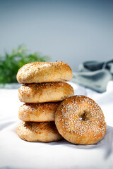 Bagels tower with sesame seeds