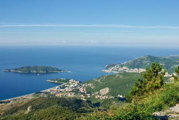Fototapeta na wymiar View of the Budva Riviera from the mountains, Montenegro