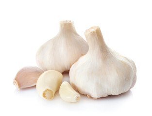 Fresh ripe garlic bulbs and cloves