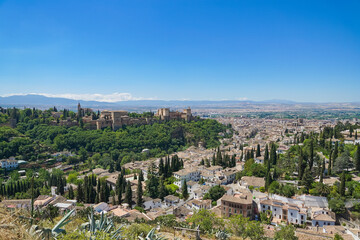 Fototapeta na wymiar Panoramic view of Granada city with Alhambra palace from Albaicin of Granada, Spain.