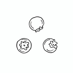 Three blueberry berries isolated on white background. Vector hand drawn sketch illustration in doodle outline style. Concept of fresh tasty nutritious food for cooking salads, baking cakes, cocktails.