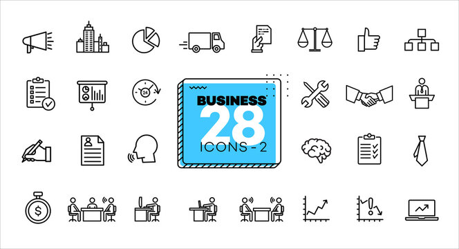 Business icons set. Line, flat, vector icons for mobile applications, buttons and website design. Illustration isolated on white background. Collection modern logo, app, infographic with EPS 10 format