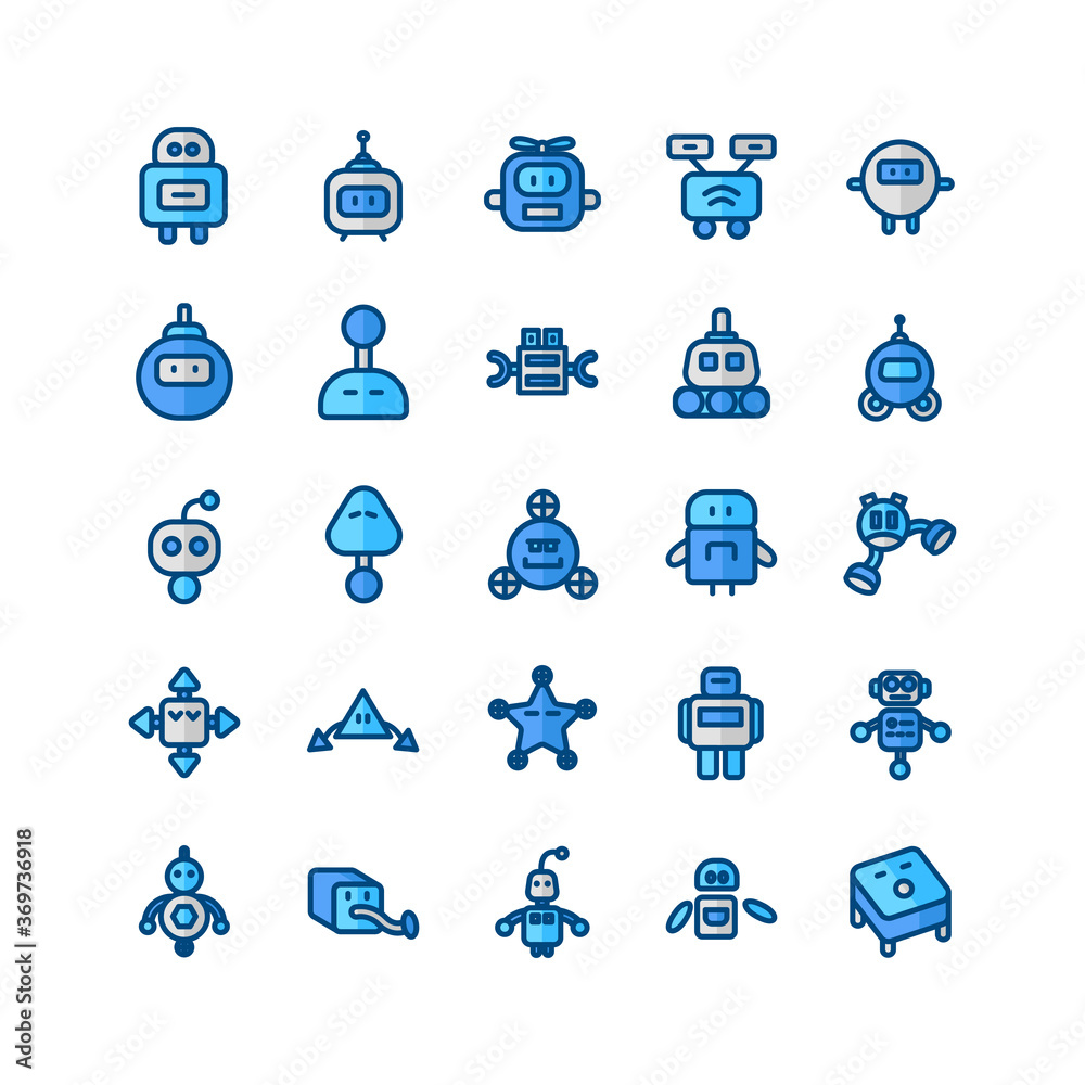 Poster robotic icon set vector flat line for website, mobile app, presentation, social media. suitable for 