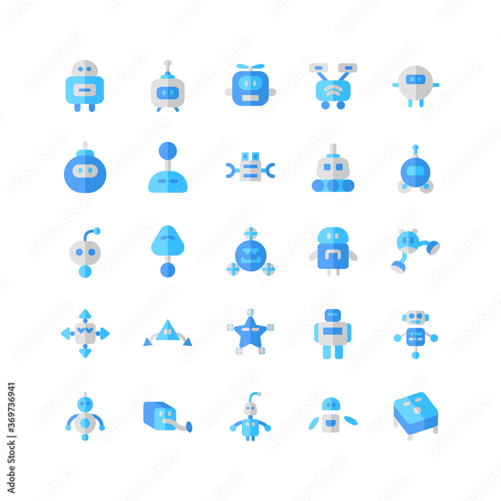 Poster robotic icon set vector flat for website, mobile app, presentation, social media. suitable for user 