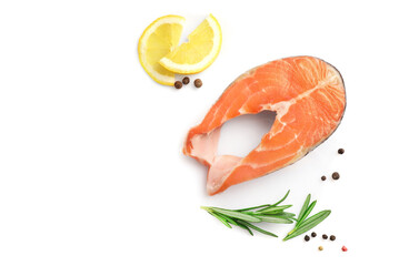 Raw salmon piece and seasonings