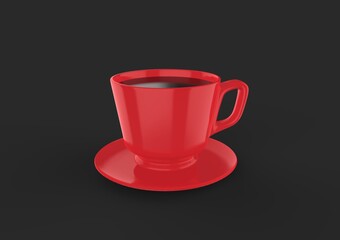 A Red Cup of Tasty Coffee, Isolated on Black Background