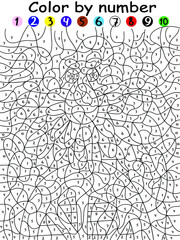 Fototapeta premium Pirate navigator color by number stock vector illustration. Old pirate with smoking pipe and big ears, nose and beard stands at the helm coloring page for kids. Funny pirate printable number worksheet