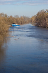 Boats on the river. Spring. Ukraine