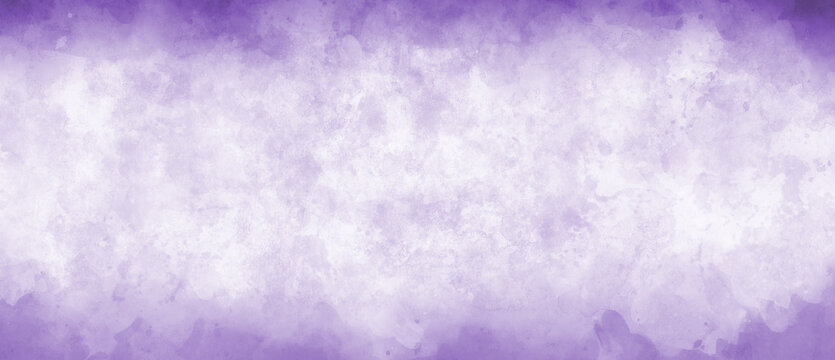 Watercolor background in purple and white painting with cloudy distressed texture grunge border, soft fog or hazy lighting and pastel colors