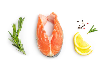 Raw salmon piece and seasonings