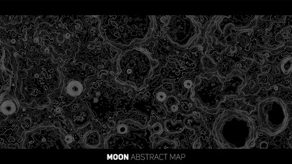 Vector abstract Moon relief map. Generated conceptual lunar elevation map. Isolines of landscape surface elevation. Geographic map conceptual design. Elegant background for presentations - obrazy, fototapety, plakaty