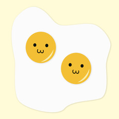 two fired egg smile cartoon illustration on yellow background