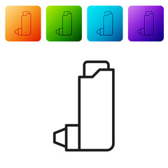 Black line Inhaler icon isolated on white background. Breather for cough relief, inhalation, allergic patient. Set icons in color square buttons. Vector Illustration.