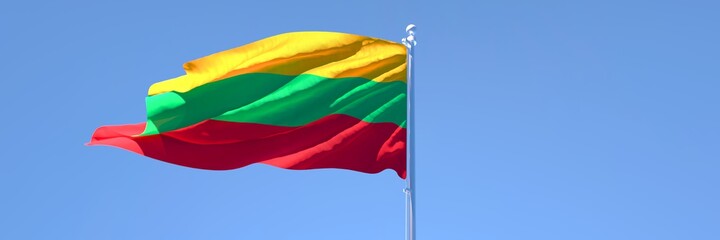 3D rendering of the Lithuania national flag against a blue sky